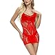 ROSVAJFY Damen Sexy Netz Minikleid Fishnet Dessous, Fischnetz Babydoll Lingerie Nachtwäsche Unterwäsche Stretch Kleid ohne Ärmel Perspektiv Reizwäsche Freie Größe (Rot)