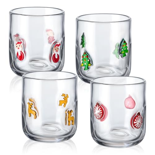 Reallnaive 4 Pcs Christmas Icon Juice Glass Cups 14 oz