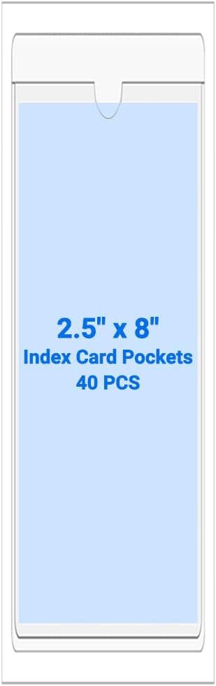 40 PCS Clear Self Adhesive Plastic Label Pockets, Top Loading Business & Library Index Card Holders, Peel and Stick Sleeves for Storage Bins, Totes, Binders and Drawers (2.5 x 8 Inch)