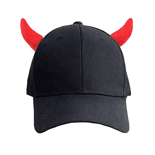 Gorra de béisbol con visera y cuernos oscuros para festivales y rap