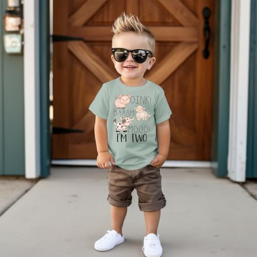 MODNTOGA Baby Boy 2nd Birthday T-Shirt Toddler Farm Animal Graphic Shirt 2 Years Old B-Day Party Top I’M Two Short Sleeve Tee4