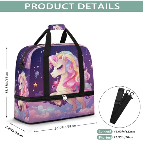 Sports Gym Bag Cute Purple Rainbow Unicorn Large Travel Duffel Bag With Shoe Compartment Foldable Waterproof Carry-On Weekend Travel Bags for Camping Overnight Yoga Hospital Travel Bags2