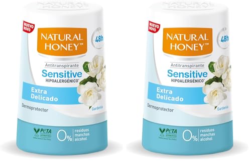 Natural Honey, Sensitive Antitranspirante Roll On Hipoalergénico y Dermoprotector, Sin Alcohol, 48H de Protección Suave Contra los Malos Olores, Fórmula Anti Manchas, Fragancia de Gardenia, 50 ml