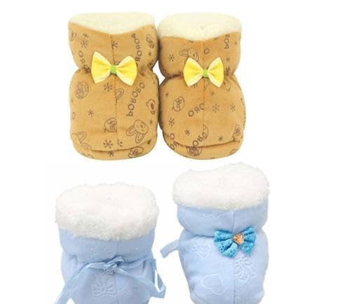 New Born Baby Booties Fancy Socks Cum Shoes with Fur Design for Winter and All Seasons Unisex Booties (Toe to Heel Length - 12 cm, Brown,Blue) Pack of 2-picture-45