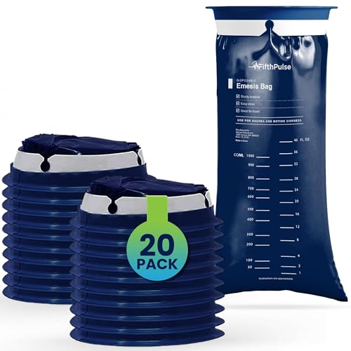 FifthPulse Disposable Navy Blue Emesis Bags - Pack of 20 Barf Bags for Kids and Adults - Vomit Bags Disposable for Car, Airplanes, and Travel - Good for Pregnancy, Motion Sickness, and Nausea