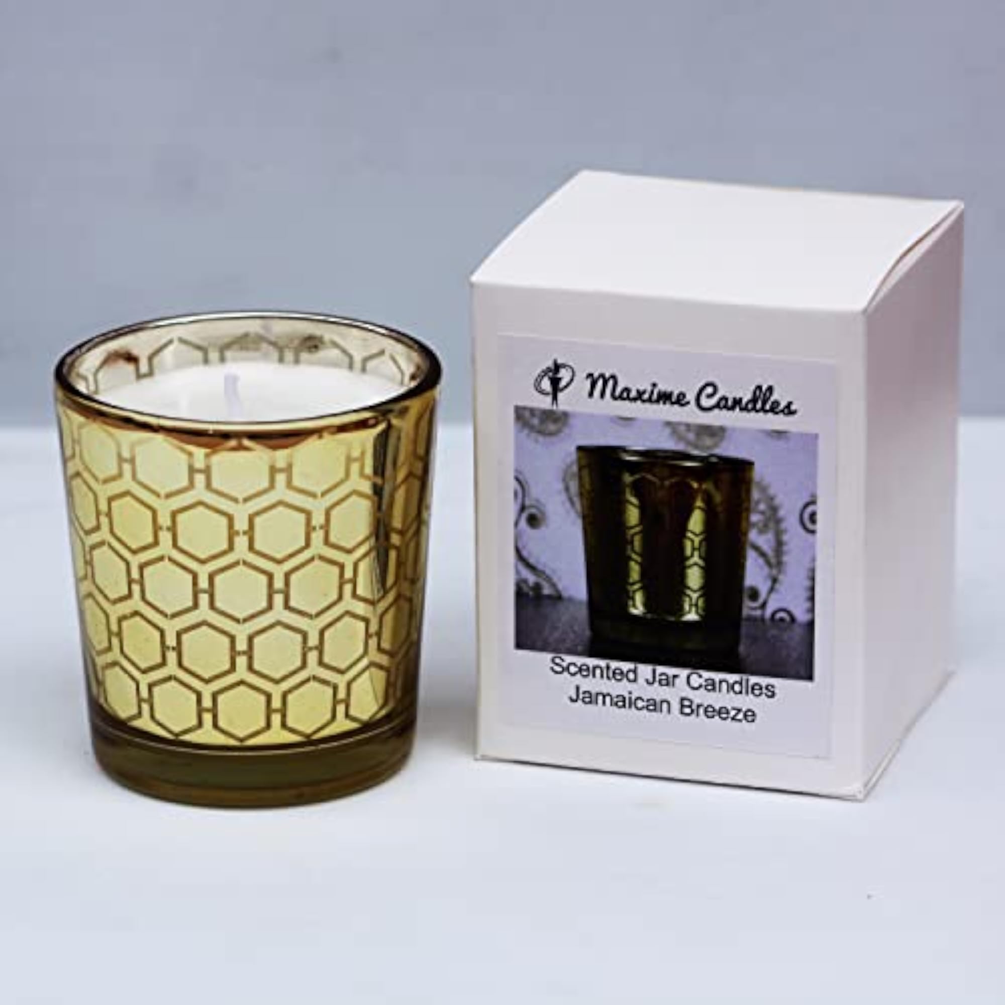 Votive Scented Candle with Gold Pattern, Jamaican Breeze