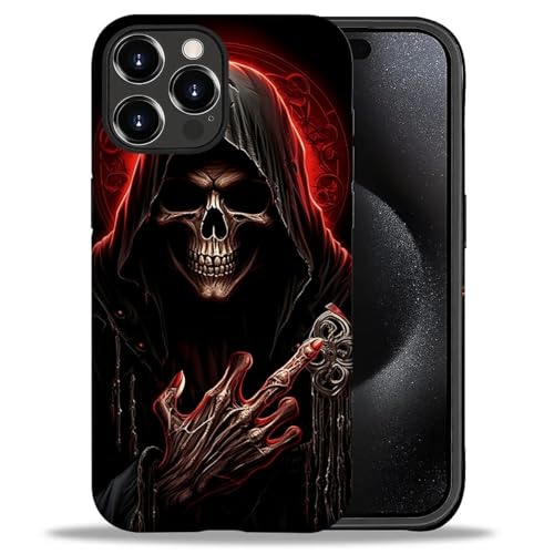 yicomon Compatible with iPhone 16 Pro Case, Cool Red Skull Pattern Print Matte Phone Case Durable Fashion Funny Liquid Silicone Case Soft Anti-Scratch Shockproof Protective Cover