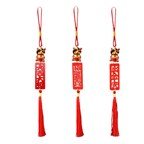 3Pcs Chinese New Year Decorations 2026 - Year of the Horse Gold Feng Shui Hanging Pendants, Lunar New Year Spring Festival Tassel Charms for Home, Car, Office Decor