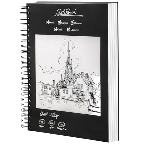 Sketchbook A4 – Cuaderno de Dibujo Premium, 50 Hojas / 100 Páginas, 200 g/m² Bloc de Dibujo A4, Block Dibujo con Encuadernación Espiral, Ideal para Dibujar y Notas