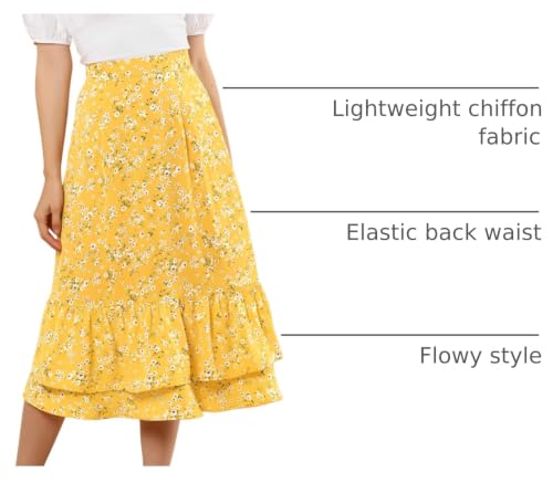 Image of Allegra K Women's Printed Skirt 2025 Weekend Trendy Summer Chiffon Ruffle Tiered Flowy Midi Skirts