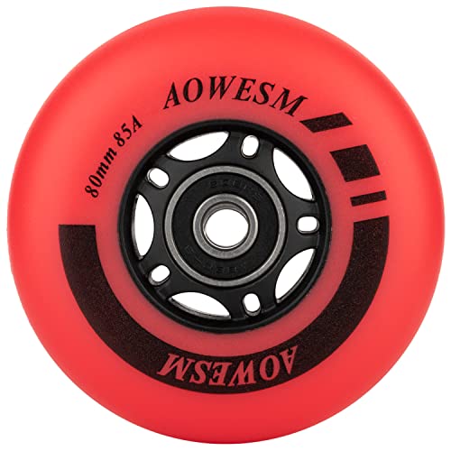 Aowesm Inline Skate Wheeis 85A Outdoor Inline Roller Hockey Skates Replacement Wheels W/Bearings Abec-9 And Floating Spacers, 72Mm/76Mm/80Mm Sizes, Black/Blue/Red Colors, 8-Pack (Red, 80Mm) #TOP4