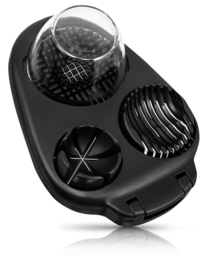 CraftyCrocodile Egg Slicer for Hard Boiled Eggs - 3 Slice Modes Egg Cutter, Heavy Duty, Stainless Steel Dicer - Kitchen Chopper Tool for Strawberry, Mushroom, Grape, Cherry Tomato - Black