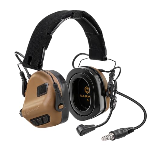 EARMOR M32 PLUS Tactical Headset With Mic And Nato TP120 & U-174 Connector Electronic Shooting Ear Protection Earmuffs NRR 22dB Noise Reduction with 5X Sound Amplification Coyote Brown