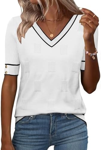 Zeagoo Womens Short Sleeve Sweater 2026 Summer V Neck Lightweight...