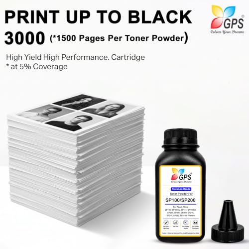 Image of GPS SP100 Toner Refill Powder Compatible for Ricoh SP100, SP111, SP111SU, SP200, SP210SU, SP310DN | Black | Pack of 2 (100g x 2) | Page Yield: 3000 Pages Total