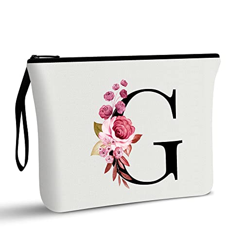 Image of Vavabox A-Z Personalized Makeup Bag, Birthday Gifts for Women Mom, Gifts for Best Friend, Bride Bridesmaid Cosmetic bag (G, 01-White)