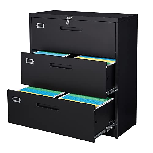 Stani Lateral File Cabinet With Lock, 3 Drawer Lateral Filing Cabinet, Metal Lateral File Cabinet For Home And Office, Metal Storage File Cabinet For Hanging Files Letter/Legal/F4/A4 Size #TOP11
