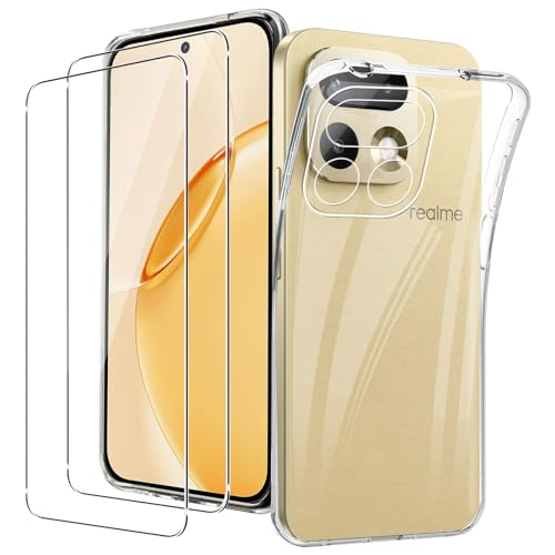 KUSINHOKA Hülle für Realme 16 Pro 5G + 2 Stück Schutzfolie, Weich TPU [Anti-Kratzer] Handyhülle Superdünn [Stoßfest] Schutzhülle Fallschutz Kameraschutz Protective Hülle, Klar