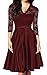 Mmondschein Women Vintage 1930s Style 3/4 Sleeve Black Lace A-line Party Dress Darkred S