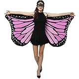 GRAJTCIN Womens Butterfly Wings Shawl Halloween Costume Double Sided Monarch Fairy Pixie Party Cape(66'x32',pink)