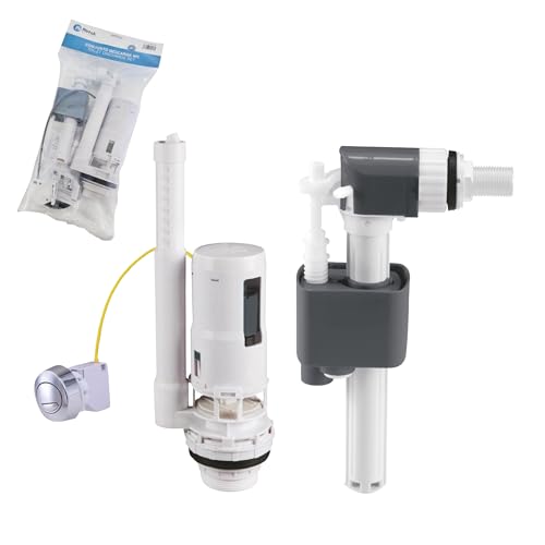 HOMSSY Kit Cisterna WC Completo – Mecanismo Descarga Doble Pulsador con Cable + Flotador Lateral 3/8", Válvula Llenado y Descarga Universal, Instalación Fácil, Ahorro de Agua