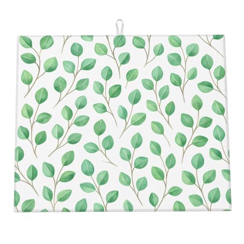 Estera De Secado Hojas Verdes Alfombrilla Cafetera Poliéster Estera Fregadero para Tazas Utensilios Vasos 46X61Cm
