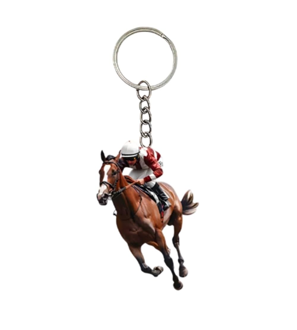 CMJ™ Flat Acrylic Horse Racing Keyring Gift for Race Lovers Jockey 2D Keychain