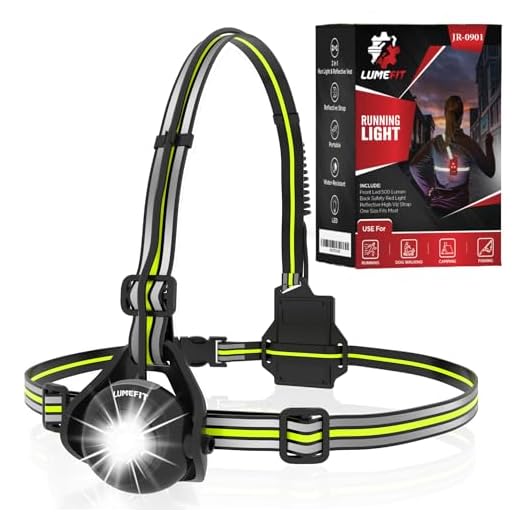 LUMEFIT Luz Running para Correr por la Noche, Linterna LED Frontal de 500 Lumens e Iluminación Trasera de Seguridad para Ciclistas– Ajustable al Pecho, con Correas Reflectantes, Recargable por USB