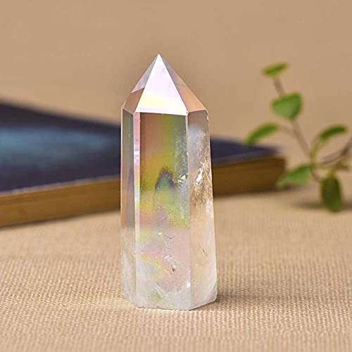 Naturel blanc galvanoplastie colonne hexagonale cristal roche minéral spécimen Point arc-en-ciel baguette décoration de la maison   pierre-cristal blanc_50-60mm Cover