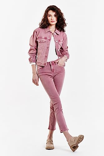 DEAR JOHN Jules Women's Denim Jacket Vintage Washed Collared Button Front Long Sleeve4