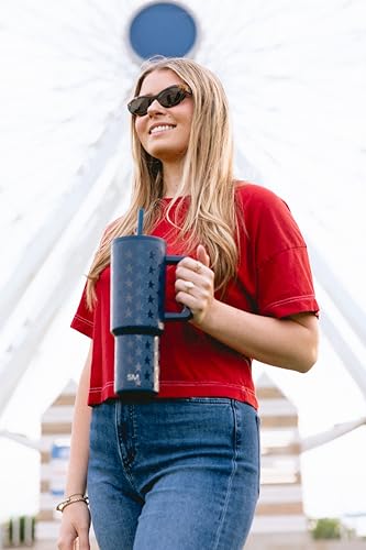 Image of Simple Modern 4th of July 40 oz Trek Tumbler with Handle and Straw Lid | Cup Holder Friendly Insulated Stainless Steel Travel Mug | Stars Navy