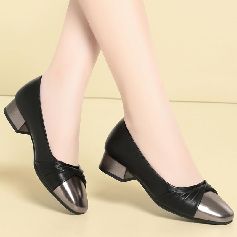 Women's Leather Office wear Set - Formal Style - high-Heeled Shoes - Pleated Design - for Daily wear - Block-Shaped Heel