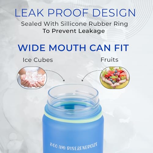 Image of SKYTONE Water Bottle 1 Litre, Motivational Water Bottles, Leakproof Durable BPA-Free Non-Toxic Bottle for Office, Gym, Home, Outdoor (Blue)