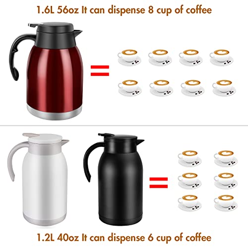 Stainless Steel Thermal Coffee Carafe Dispenser, Unbreakable Double Wall Vacuum Thermos Flask Large Capacity 56Oz 1.6L Water Tea Pot Beverage Pitcher For Banquet And Party(Bright Red) #TOP7