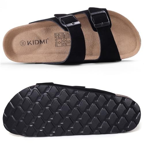 Image of KIDMI Unisex Summer Sandals Arch Support Cork Footbed Slide Sandals with Double Adjustable Buckle for Women Men