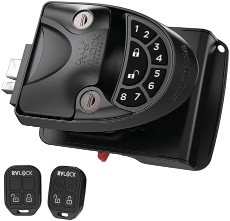RVLOCK V4 Durable Metal RV Door Lock with Keypad and Remote, Premium Replacement for Trailers, Secure and Convenient Keyless Camper Door Lock Replacement, Patented Security Technology