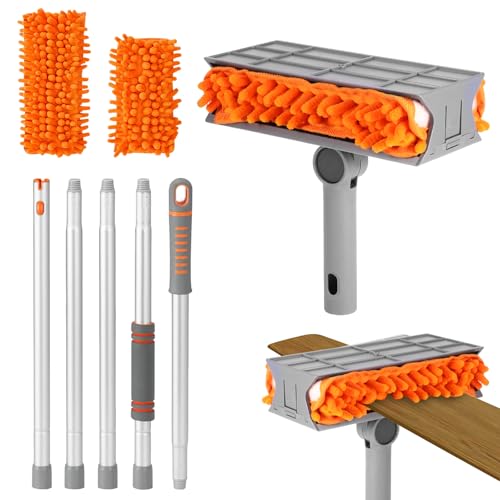 Extendable Ceiling Fan Cleaner, 158cm Telescopic Long Handle Ceiling Fan Blade Cleaner Blind Window Cleaning Equipment with 2 Microfiber Cloth, Extending Window Cleaning Brush for Ceiling Fan Blinds