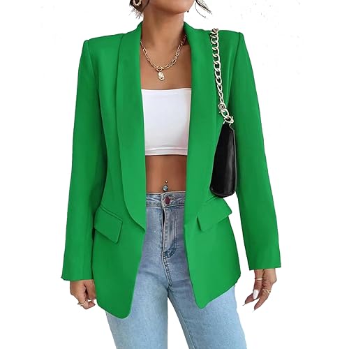 LIAOPUFUS Femme Blazer Slim Fit Elégant à Manches Longues Costume à Revers Business Veste de Costume Tailleur Bureau d'affaires avec Poches Couleur Variétée(XL,Vert)
