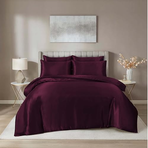 HADI LONDON Parure de lit complète 6 pièces en satin de soie avec drap-housse profond et soyeux, réversible, housse de couette et 4 taies d'oreiller pour...