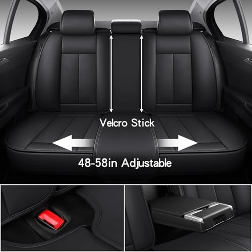 Image of MINGBRON Black Car Seat Cover with Lumbar Support, Car Seat Protector Waterproof, Nappa Leather Car Seat Cushion, Car Seat Covers Front Seats and Back Fit for Most Cars