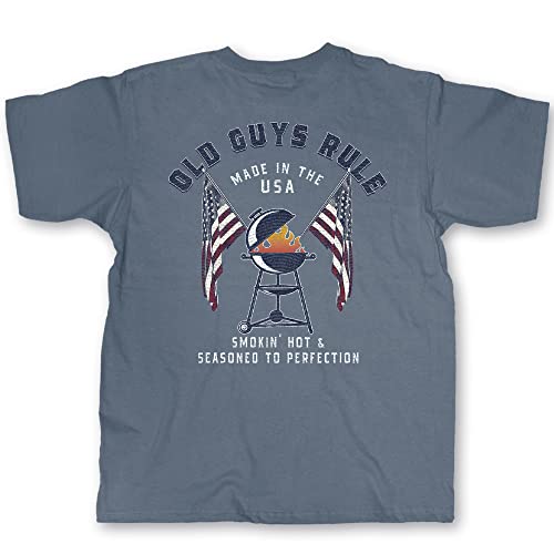 OLD GUYS RULE Men's Graphic T-Shirt, American BBQ - Gift for Dad, Grandpa, Husband, Father's Day, 4th of July, Memorial Day, Veteran's Day - Patriotic Tee for Grillmasters (Heather Indigo, X-Large)