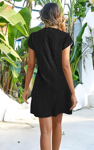 Image of Disamer Womens Casual Dresses Short Sleeve Summer Dresses 2026 Boho Floral Beach Sundresses Spring A-Line Dress with Pockets
