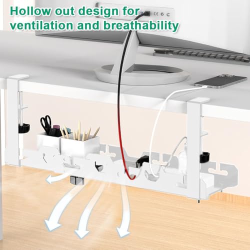 Image of Climberty White Cable Management Under Desk, Length Adjustable Cord Organizer Metal Large Capacity Wire Storage Standing Cable Holder