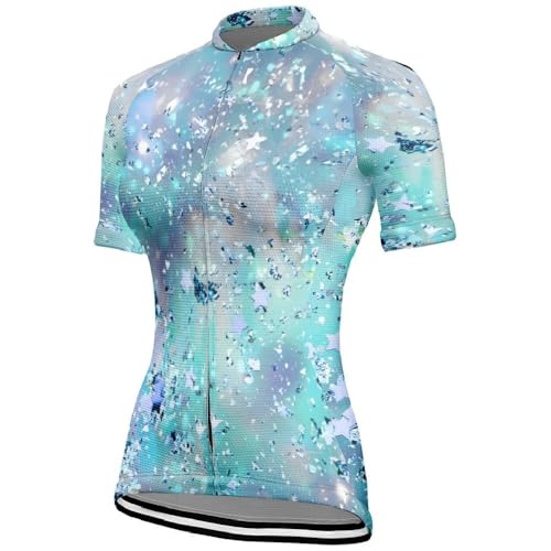 Mateju Maglia Ciclismo Donna con Cerniera & Tasche, Asciugatura Rapida Manica Corta Estivo Maglietta da MTB T Shirt Abbigliamento Ciclismo Donna Leggero Comodo Traspirante (Azzurro,L)