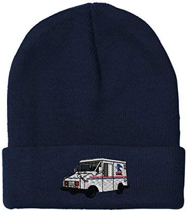 Custom Beanie for Men & Women Mail Truck Embroidery Acrylic Skull Cap Hat, Navy, One Size