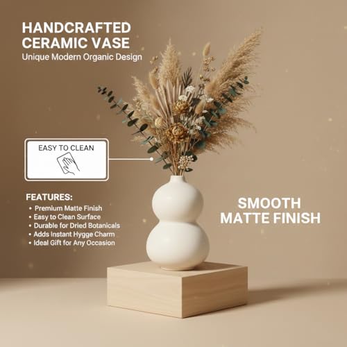 Image of Ceramic Stone Vase for Home Decor Ceramic Vase for Pampas Grass, Abstract Bubble Stacked Pebble Design, Minimalist Ceramic Vases for Flowers (White Bubble)