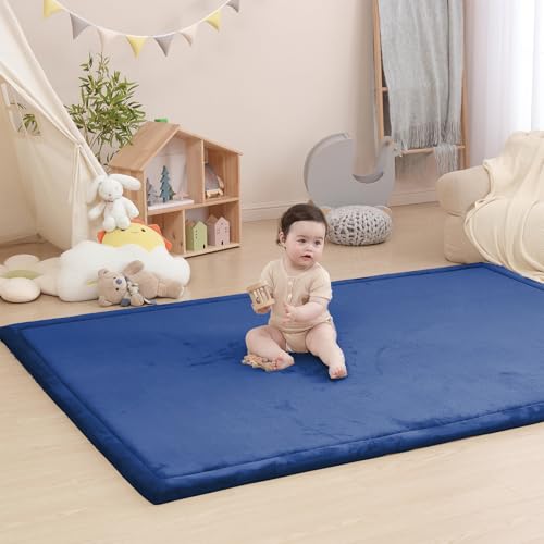 Image of Baby Play Mat for Floor,1.3 inch Thick Memory foam Tummy Time Mat,Soft Coral Velvet Nursery Rug,Extra Large Non Slip for Toddlers,Infants,kids