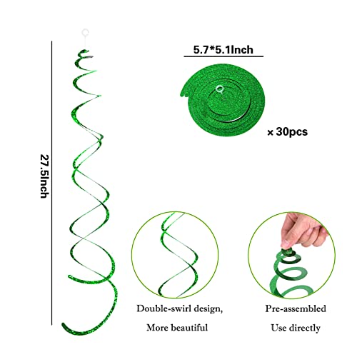 30 Pieces Green Party Swirl Decorations, Sparkle Green Hanging Swirls Whirls Shimmer Plastic Streamer For Ceiling, Party Supplies For St. Patrick's Day Tropical Hawaiian Birthday Christmas Party Decor #TOP3