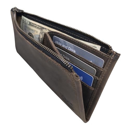 Hide & Drink, Rectangular Wallet with Inner Card Slots, Zippered Bag, Rustic Card Holder, Travel Accessory, Full Grain Leather, Handmade, Bourbon Brown2
