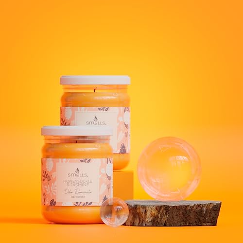 Smells - Odor Eliminator - Premium Soy Wax Jar Scented Candle 12Oz. - 100% Cotton Single Wick - Fragranced Candles That Eliminates Odors: Food, Pets, Smoke And Others (1-Pack, Honeysuckle & Jasmine) #TOP5